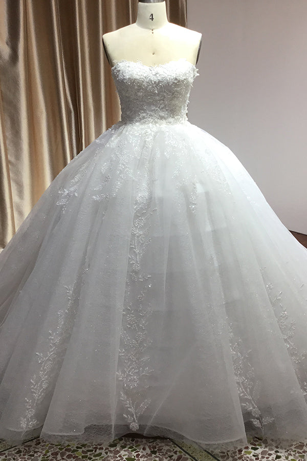 Gergrous Long Off The Shoulder Appliques Sweetheart Ball Gown Wedding Dresses