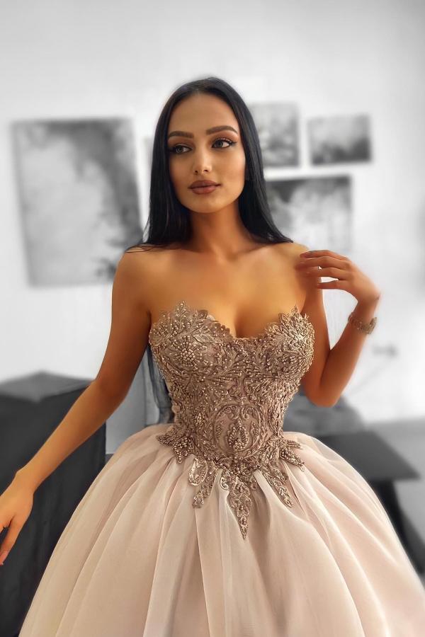 Elegant Long Ball Gown Sweetheart Tulle Lace Formal Prom Dresses