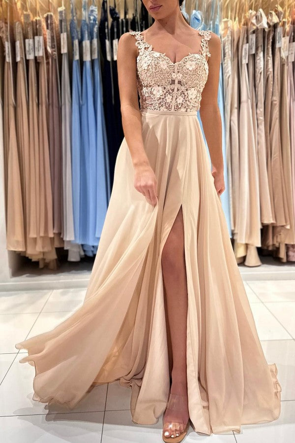 Elegant Long Sleeveless A-Line Chiffon Prom Dress with Ruffles