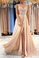 Elegant Long Sleeveless A-Line Chiffon Prom Dress with Ruffles