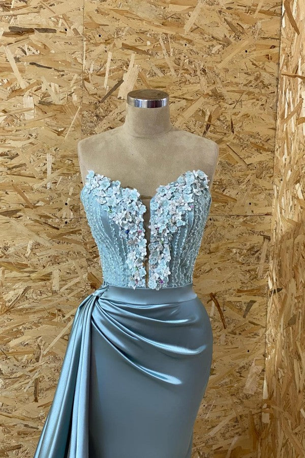 Long Mermaid Sweetheart Satin Prom Dress with Appliques