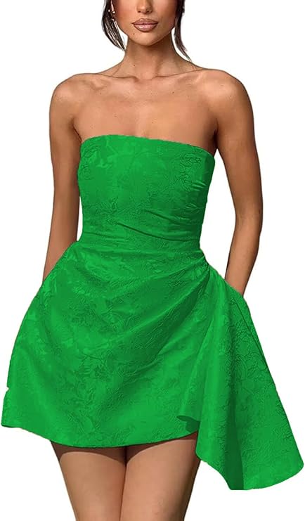 Elegant Short A-line Strapless Ruffle Jacquard Satin Homecoming Dress