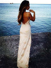 Chic Long Mermaid Lace Backless Prom Dress with Slit