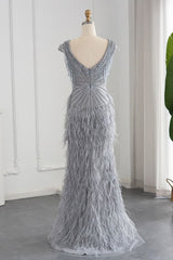 Luxury Long Mermaid V-neck Beading Formal Prom Dresses