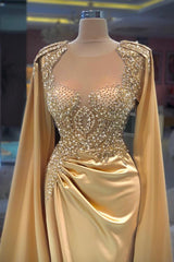 Long Mermaid Sweetheart Satin Prom Dresses with Beading