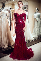 Long Off the Shoulder Tulle Mermaid Formal Evening Dresses