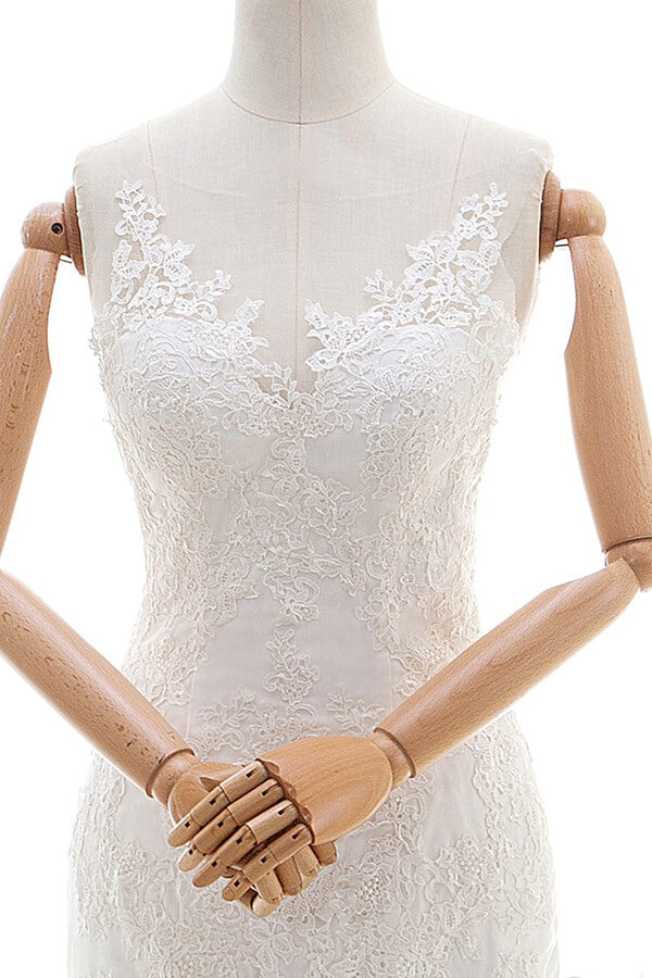 Gorgeous Long Sweetheart Appliques Lace Tulle Mermaid Wedding Dress