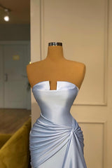 Elegant Long Mermaid Strapless Satin Formal Prom Dresses