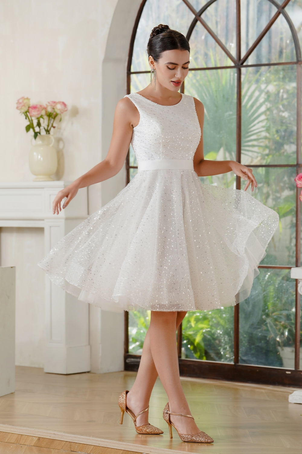 Elegant Short A-line Sleeveless Chiffon Knee length Formal Prom Dress