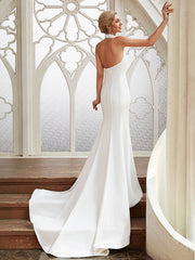 Elegant Long Mermaid High Neck Chiffon White Backless Wedding Dresses