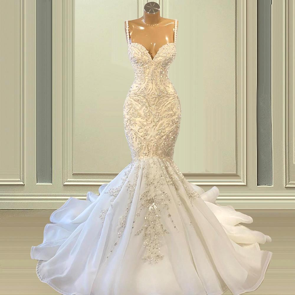 Gorgeous Long Mermaid Sweetheart Spaghetti Straps Beading Wedding Dresses