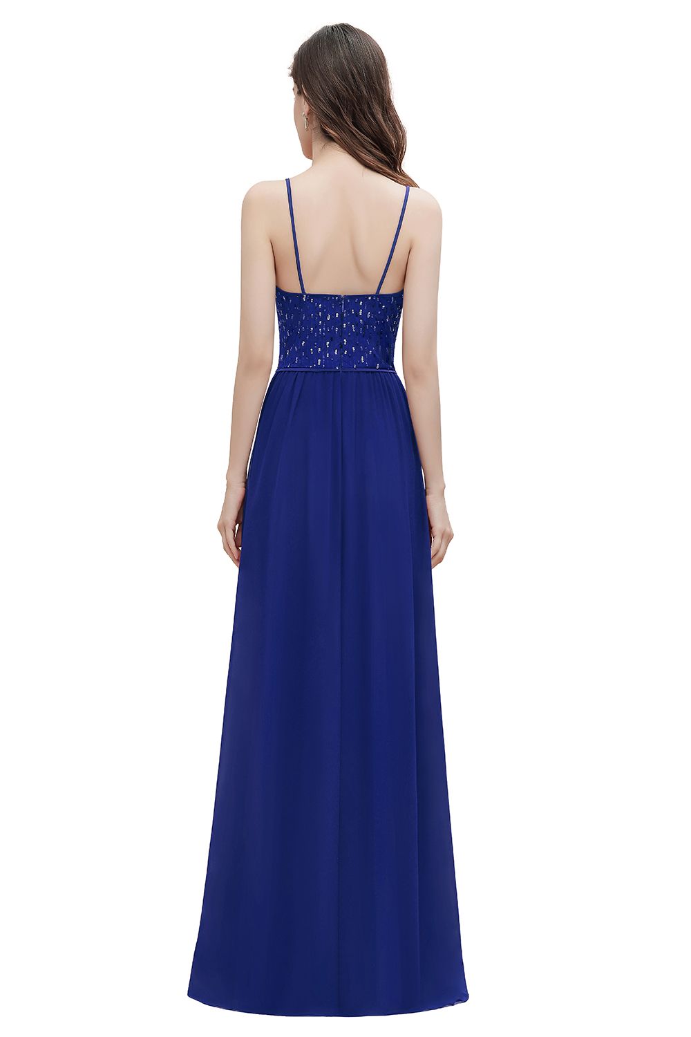 Long V-Neck Spaghetti Straps A-line Chiffon Burgundy Bridesmaid Dress