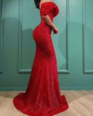 Gorgeous Long Mermaid One Shoulder Glitter Sequins Prom Dress