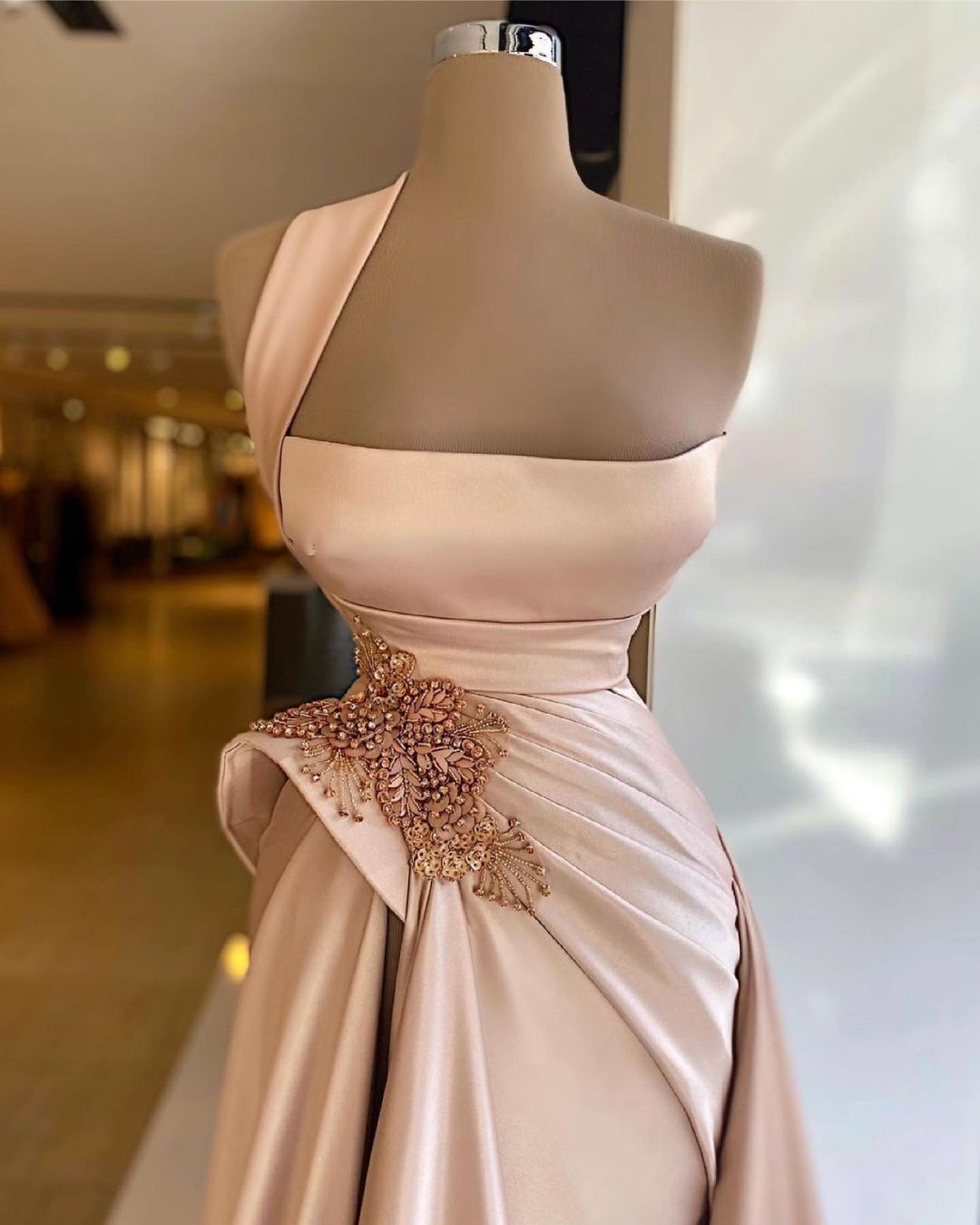 Long One Shoulder Appliques Lace Beading Ruffles Floor Length Prom Dress