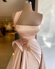 Long One Shoulder Appliques Lace Beading Ruffles Floor Length Prom Dress