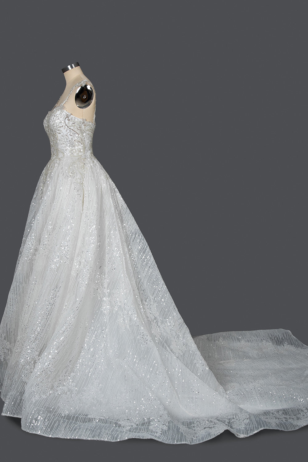 Long Straps Sequins Sweetheart Pleated Ball Gown Wedding Dresses