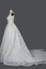 Long Straps Sequins Sweetheart Pleated Ball Gown Wedding Dresses
