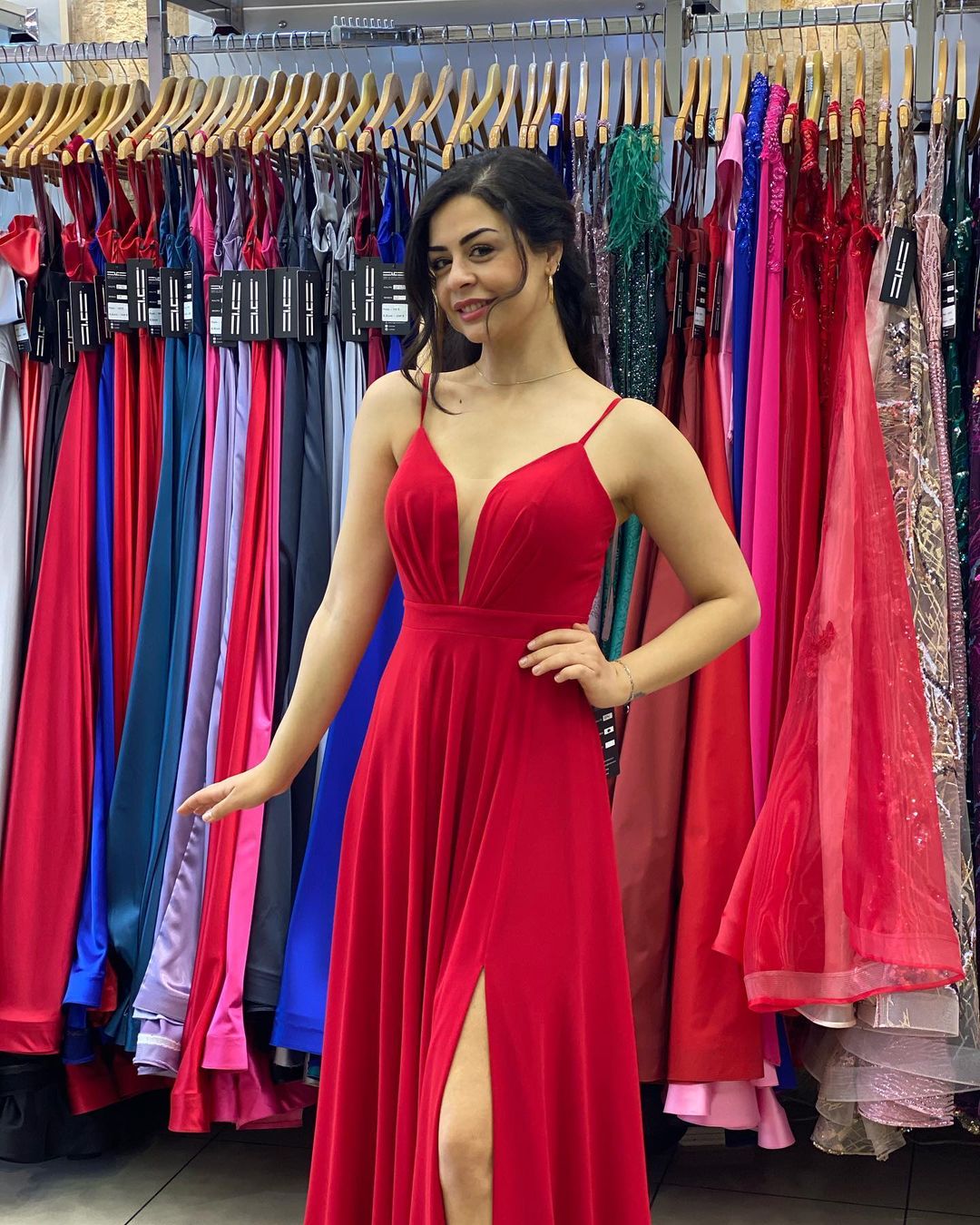 A-line V-neck Spaghetti Straps Backless Ruffles Split Chiffon Prom Dress