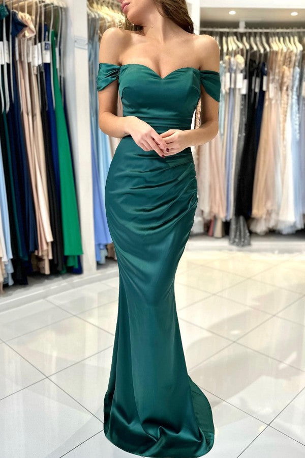 Beautiful Long Mermaid Off the Shoulder Satin Formal Prom Dresses