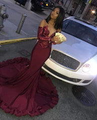 Long Mermaid Sweetheart Satin Prom Dress with Sleeves
