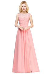A-line Chiffon Crew Neck Floor Length Formal Dress Long Wedding Guest Dress