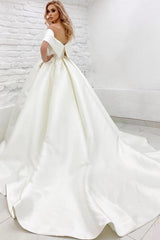 Simple Long Ball Gown Off the Shoulder Satin Backless Wedding Dresses
