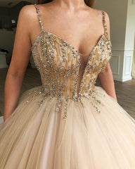 Long Sweetheart Spaghetti Straps Beading Ball Gown Prom Dress