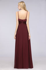 Spaghetti Straps A-Line Chiffon Backless Floor Length Prom Dress With Ruffles