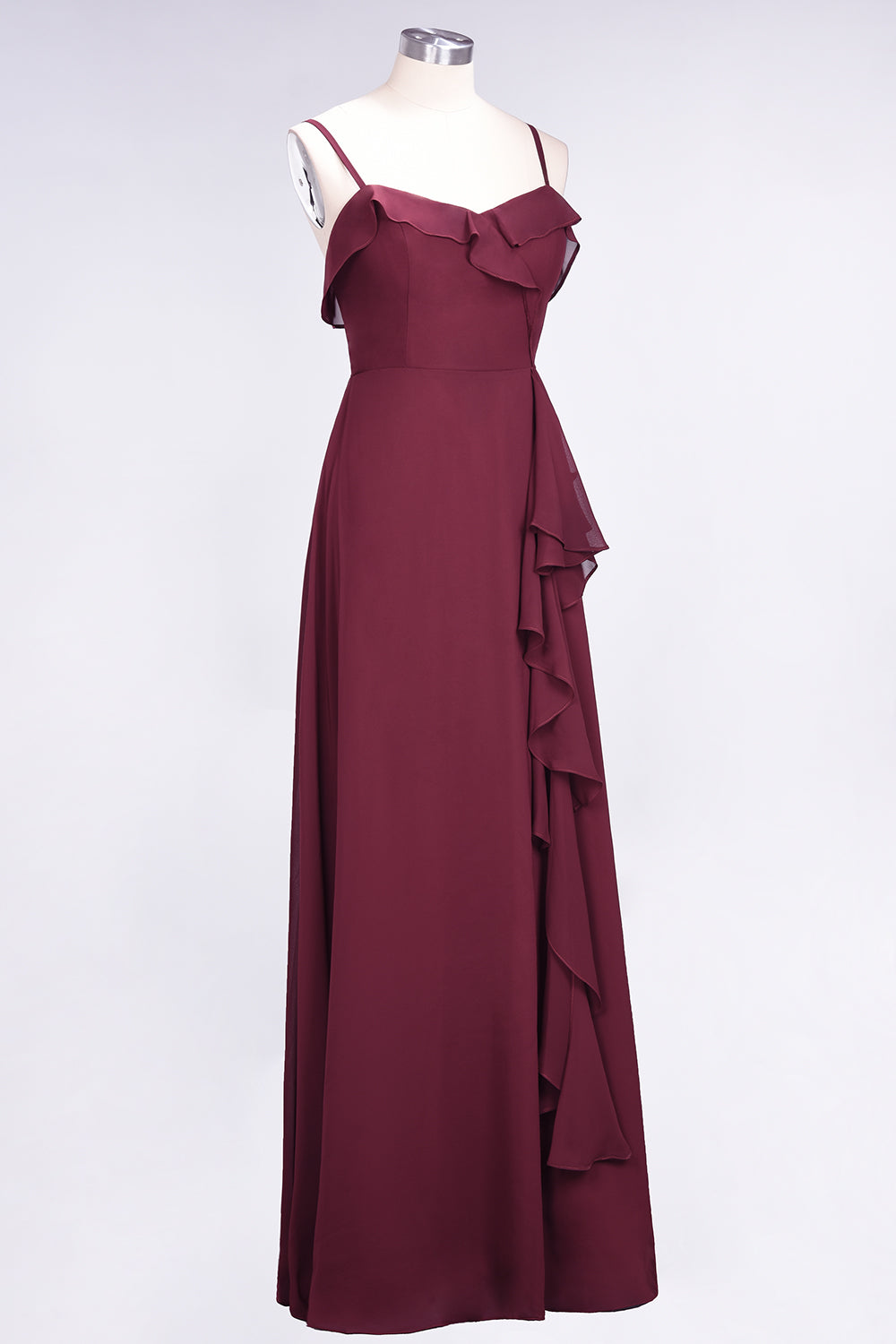 Spaghetti Straps A-Line Chiffon Backless Floor Length Prom Dress With Ruffles