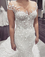 Elegant Long Off the Shoulder Appliques Lace Backless Floor Length Mermaid Wedding Dresses