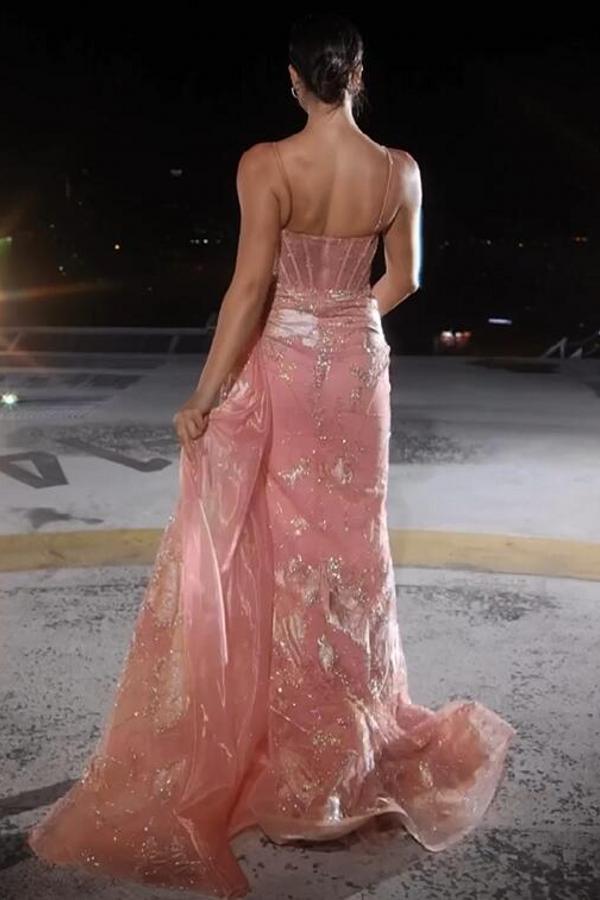 Long Mermaid Sweetheart Spaghetti Straps Tulle Lace High Split Prom Dresses