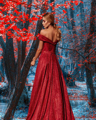 Long Glitter A-line Off the Shoulder Sequins Prom Dress