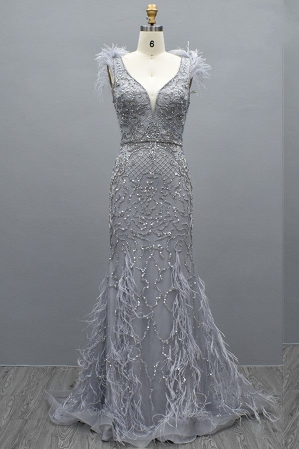 Elegant Long Mermaid Sweetheart Tulle Beading Backless Formal Evening Dresses