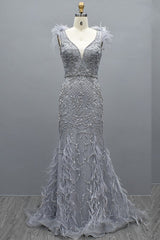 Elegant Long Mermaid Sweetheart Tulle Beading Backless Formal Evening Dresses