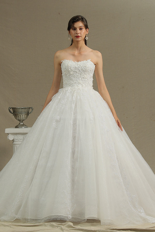 Gergrous Long Off The Shoulder Appliques Sweetheart Ball Gown Wedding Dresses