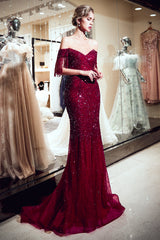 Long Off the Shoulder Tulle Mermaid Formal Evening Dresses