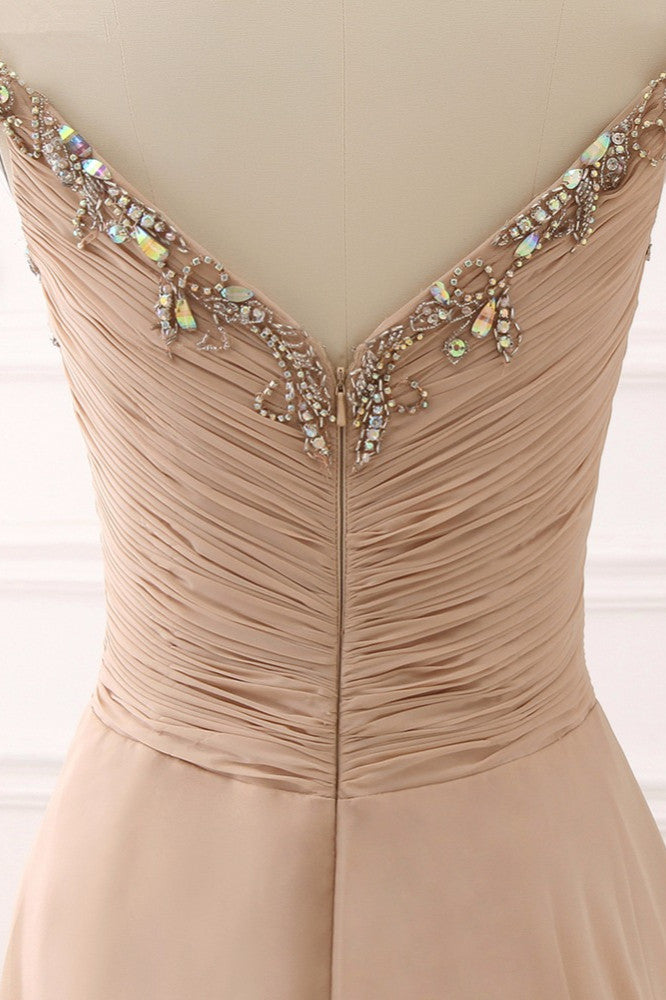 Long A-Line Off the Shoulder Beading Ruffles Chiffon Prom Dress