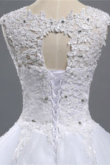 Long Ball Gown Lace-up Appliques Lace Tulle Wedding Dress