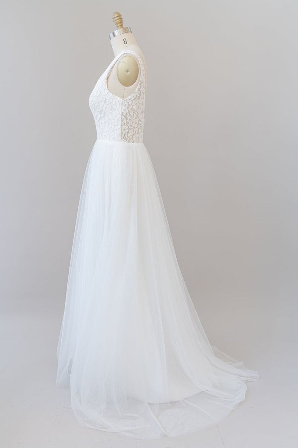 White Long A-line Straps V-neck Chiffon Open Back Wedding Dresses
