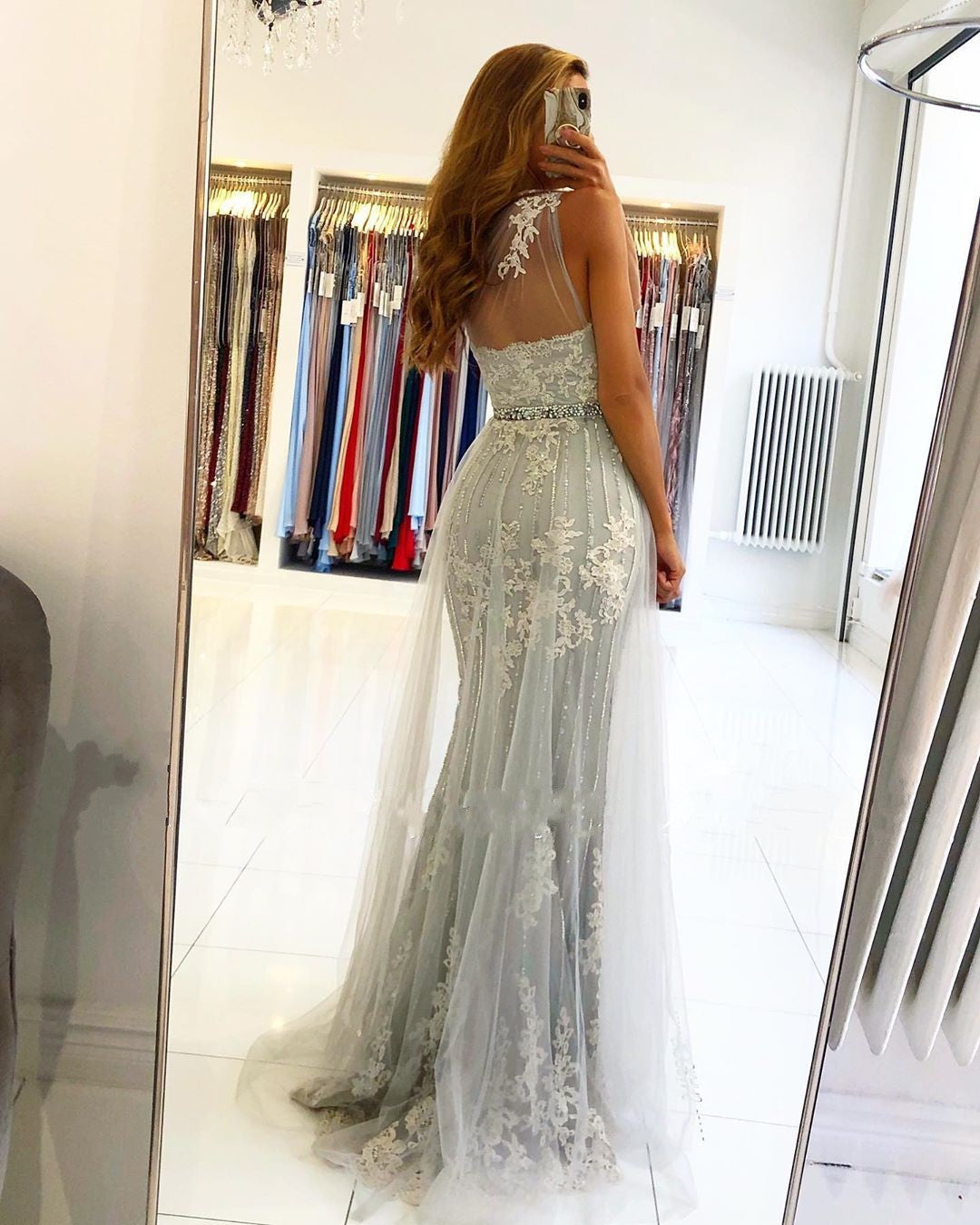 Elegant Long Mermaid One Shoulder Tulle Prom Dress with Slit