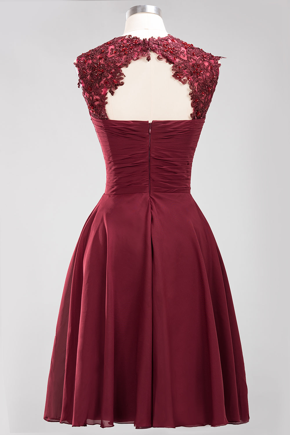 A-line Chiffon Appliques Jewel Sleeveless Knee-Length Bridesmaid Dresses with Ruffles