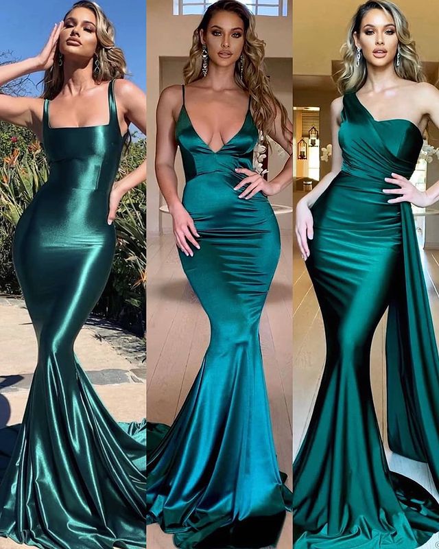 Long One Shoulder Floor Length Mermaid Prom Dress With Side Train