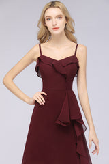 Spaghetti Straps A-Line Chiffon Backless Floor Length Prom Dress With Ruffles
