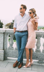Classic Short Mermaid Lace Formal Evening Dress with Sleeves