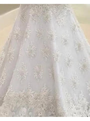 Long Mermaid Sweetheart Court Train Lace Tulle Wedding Dresses with Sleeves
