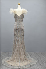 Beautiful Long Mermaid Sweetheart Tulle Beading Evening Dresses