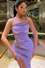 Long Mermaid Satin Floor Length Prom Dresses with Slit
