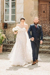 Plus Size Long Mermaid Sweetheart Tulle Wedding Dress Floral Lace Bridal Dresses