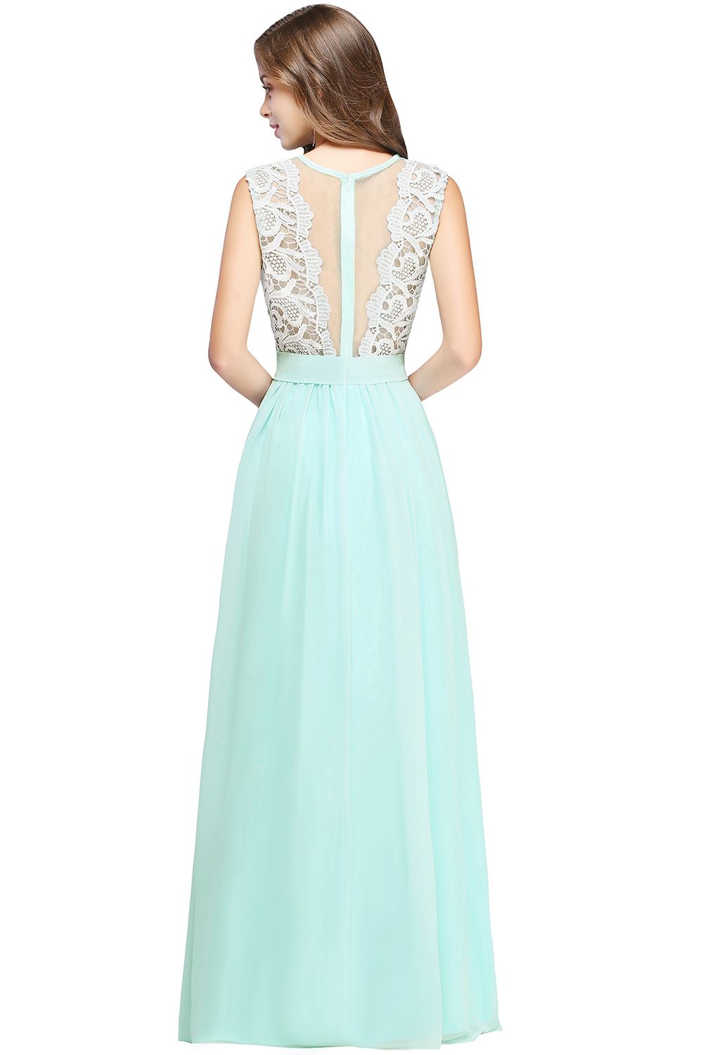 A-line Chiffon Crew Neck Floor Length Formal Dress Long Wedding Guest Dress