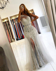 Elegant Long Mermaid One Shoulder Tulle Prom Dress with Slit